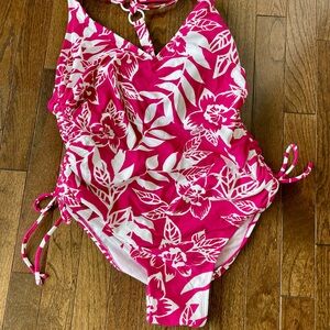 Kona Sol Pink and White Floral One-Piece Swimsuit